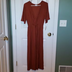 Faux wrap knit midi dress